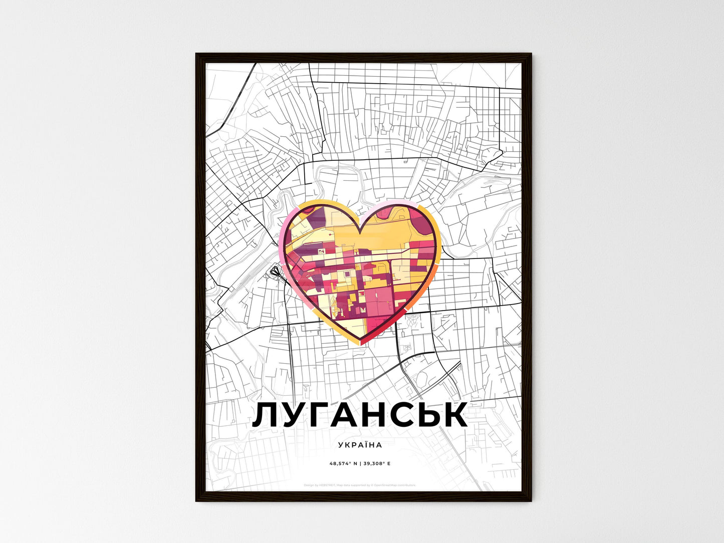 Luhansk Ukraine wedding art map with heart icon