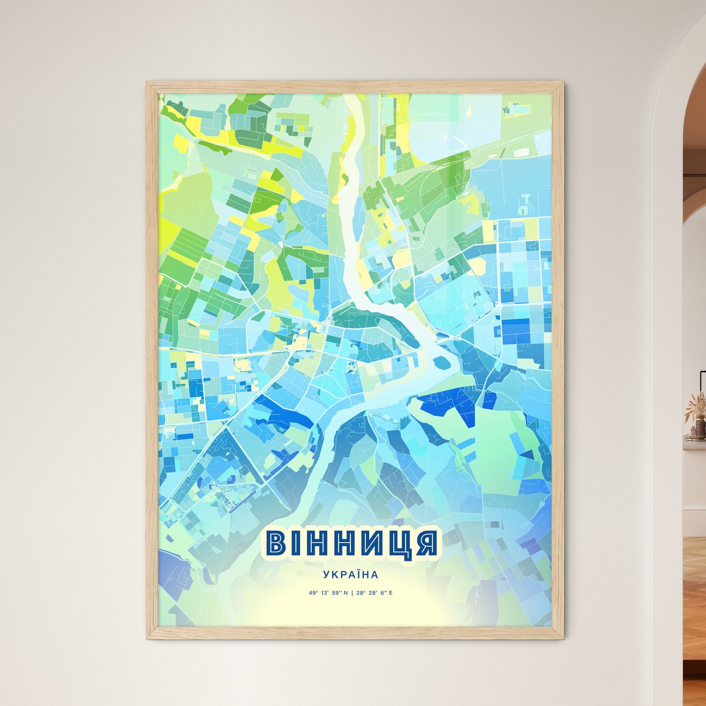 Colorful VINNYTSIA UKRAINE Fine Art Map Cool Blue