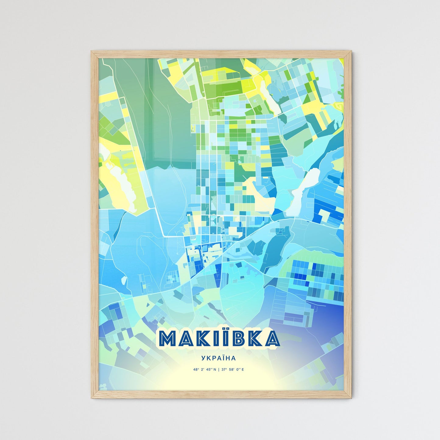 Colorful MAKIIVKA UKRAINE Fine Art Map Cool Blue