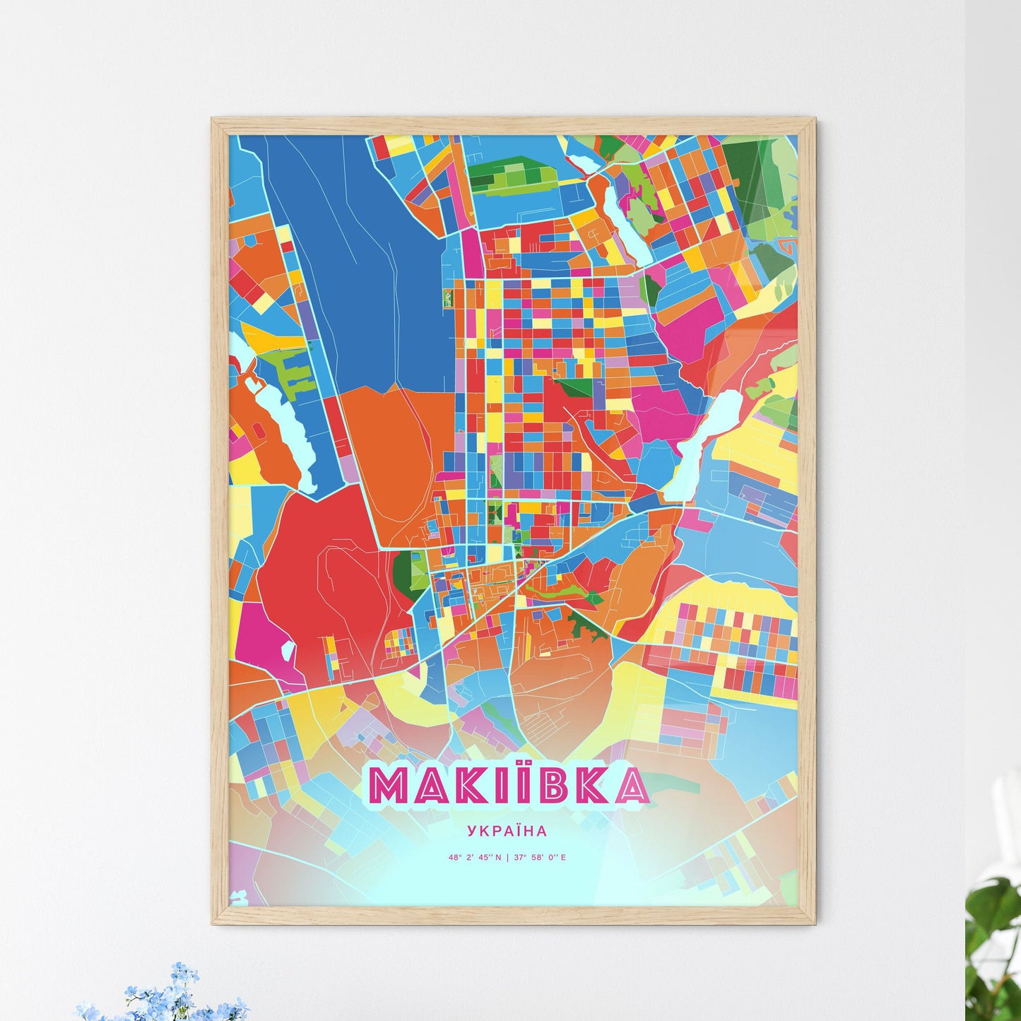 Colorful MAKIIVKA UKRAINE Fine Art Map Crazy Colors