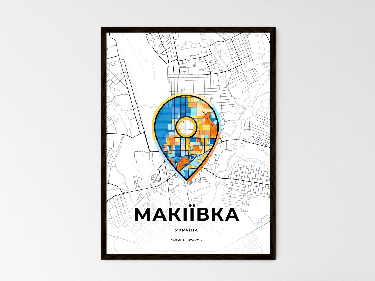 Makiivka Ukraine wedding art map with pointer icon