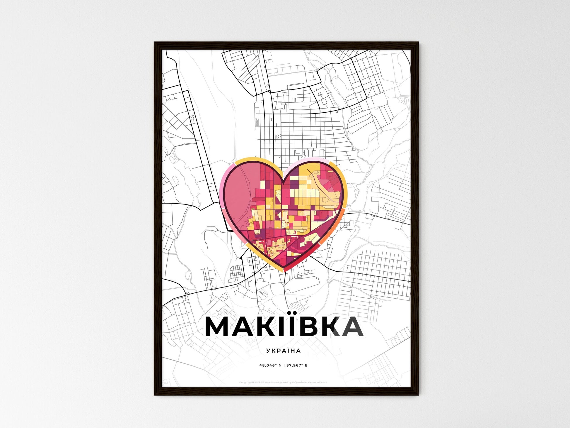 Makiivka Ukraine wedding art map with heart icon