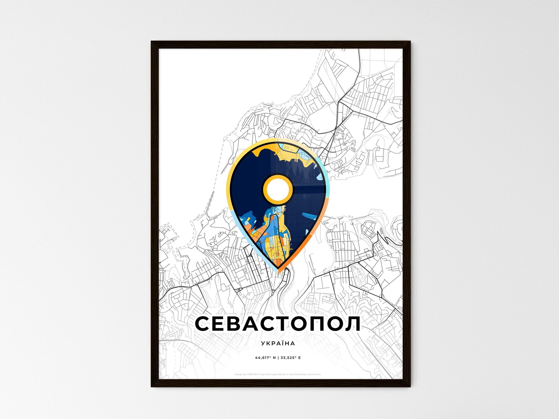 Sevastopol Ukraine wedding art map with pointer icon