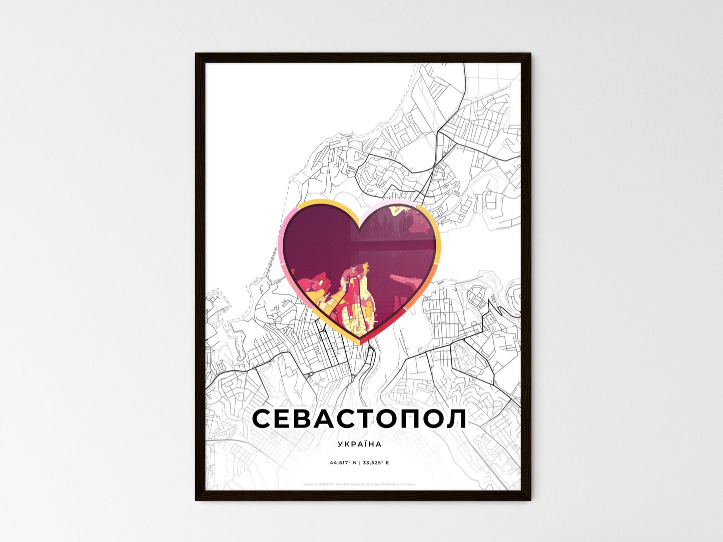 Sevastopol Ukraine wedding art map with heart icon