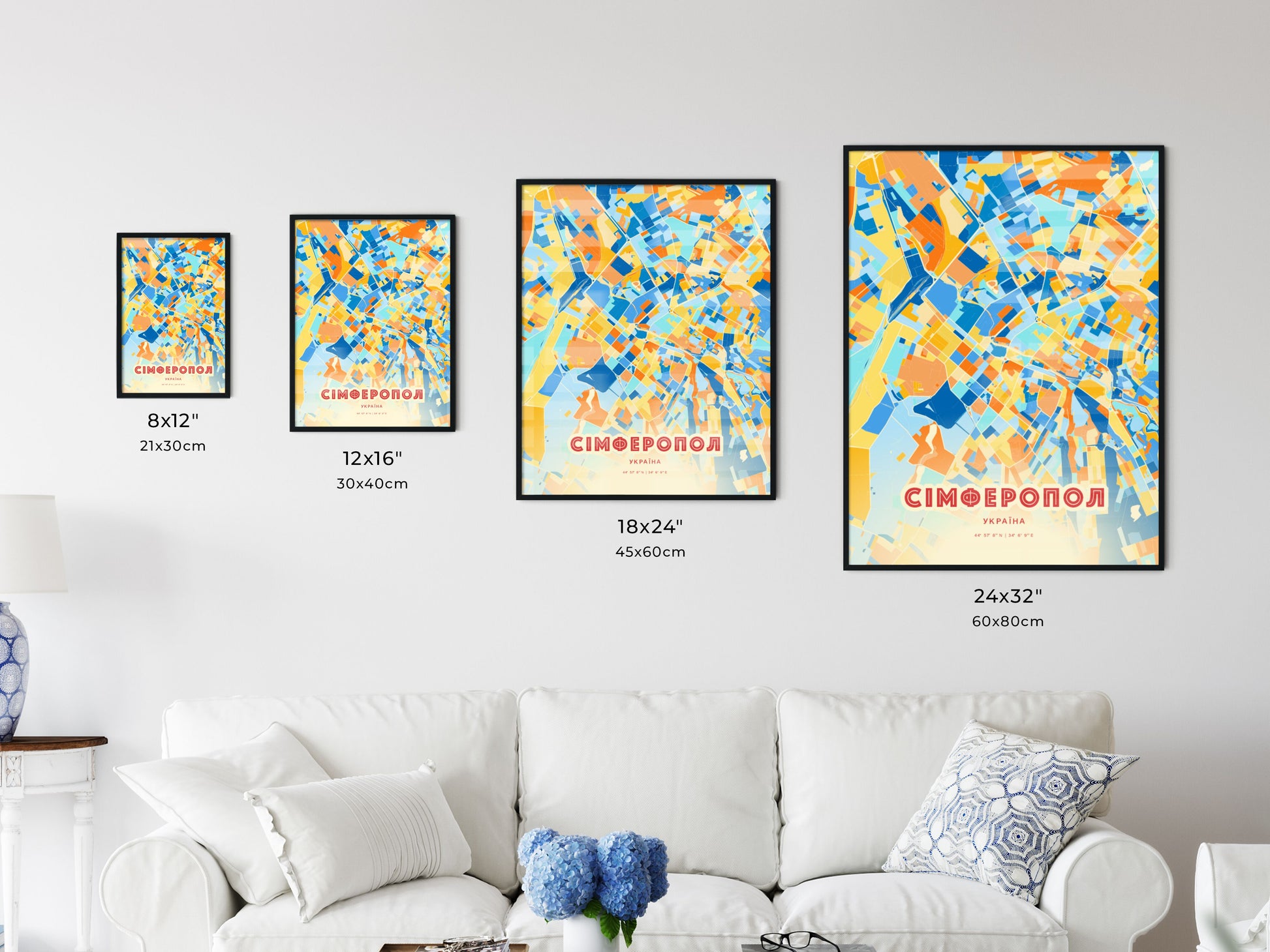 Colorful SIMFEROPOL UKRAINE Fine Art Map Blue Orange