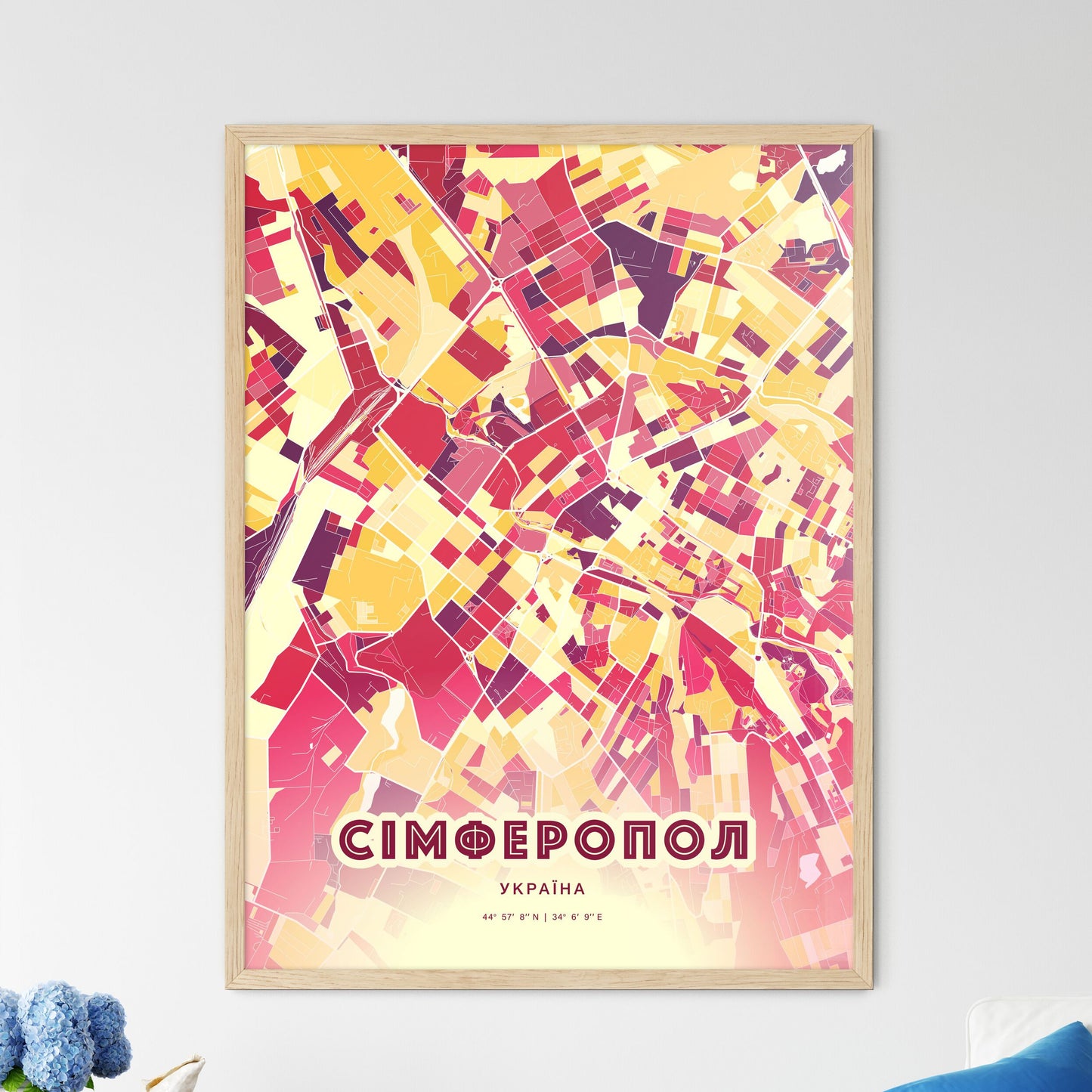 Colorful SIMFEROPOL UKRAINE Fine Art Map Hot Red