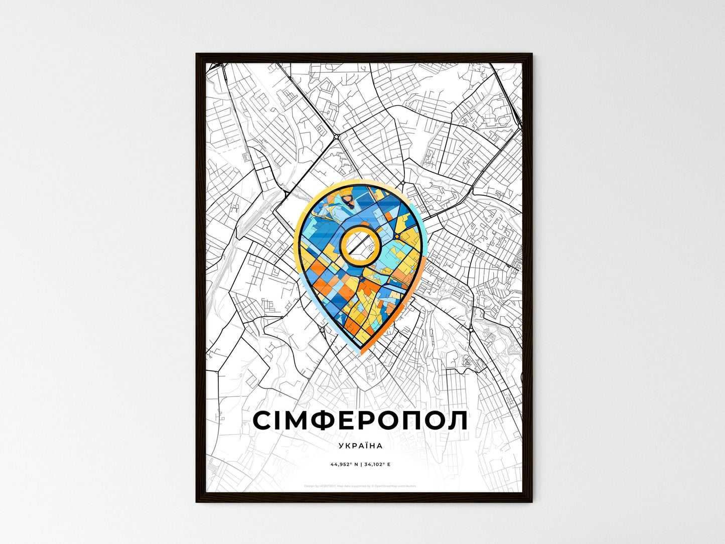 Simferopol Ukraine wedding art map with pointer icon