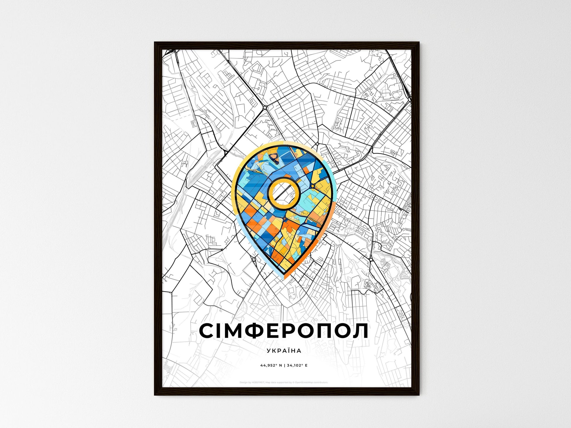 Simferopol Ukraine wedding art map with pointer icon