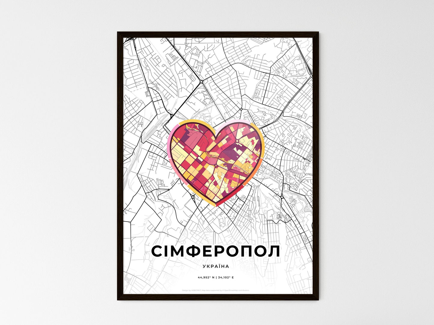 Simferopol Ukraine wedding art map with heart icon