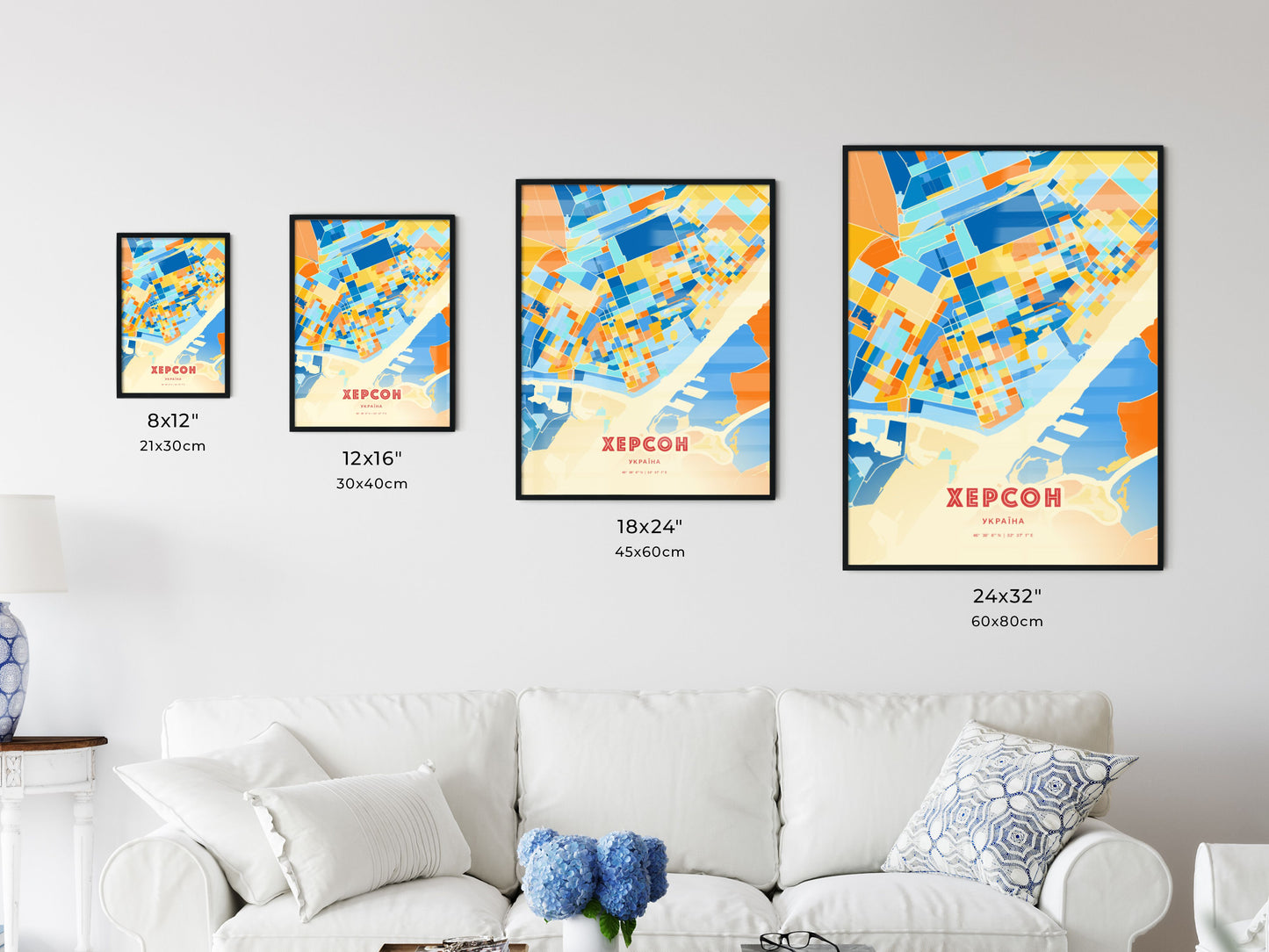 Colorful KHERSON UKRAINE Fine Art Map Blue Orange