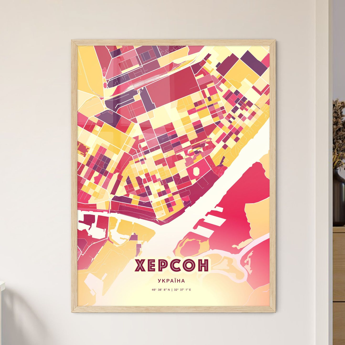 Colorful KHERSON UKRAINE Fine Art Map Hot Red