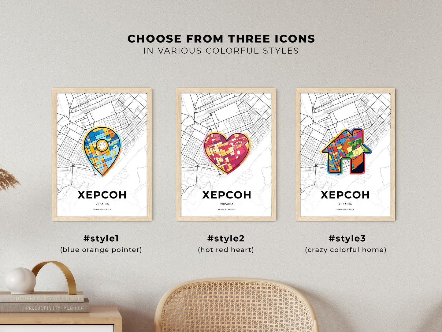 Kherson Ukraine maps with colorful icons