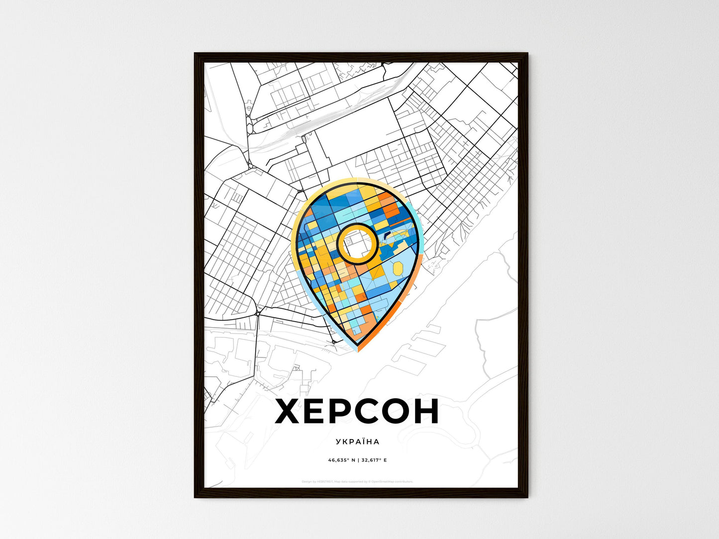 Kherson Ukraine wedding art map with pointer icon