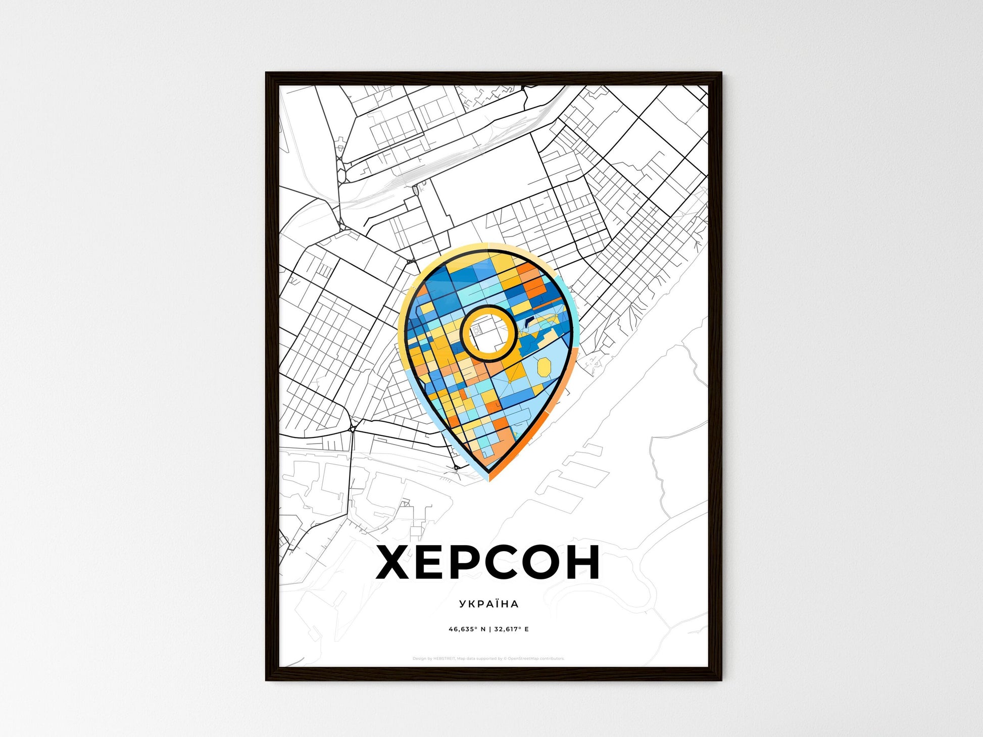 Kherson Ukraine wedding art map with pointer icon