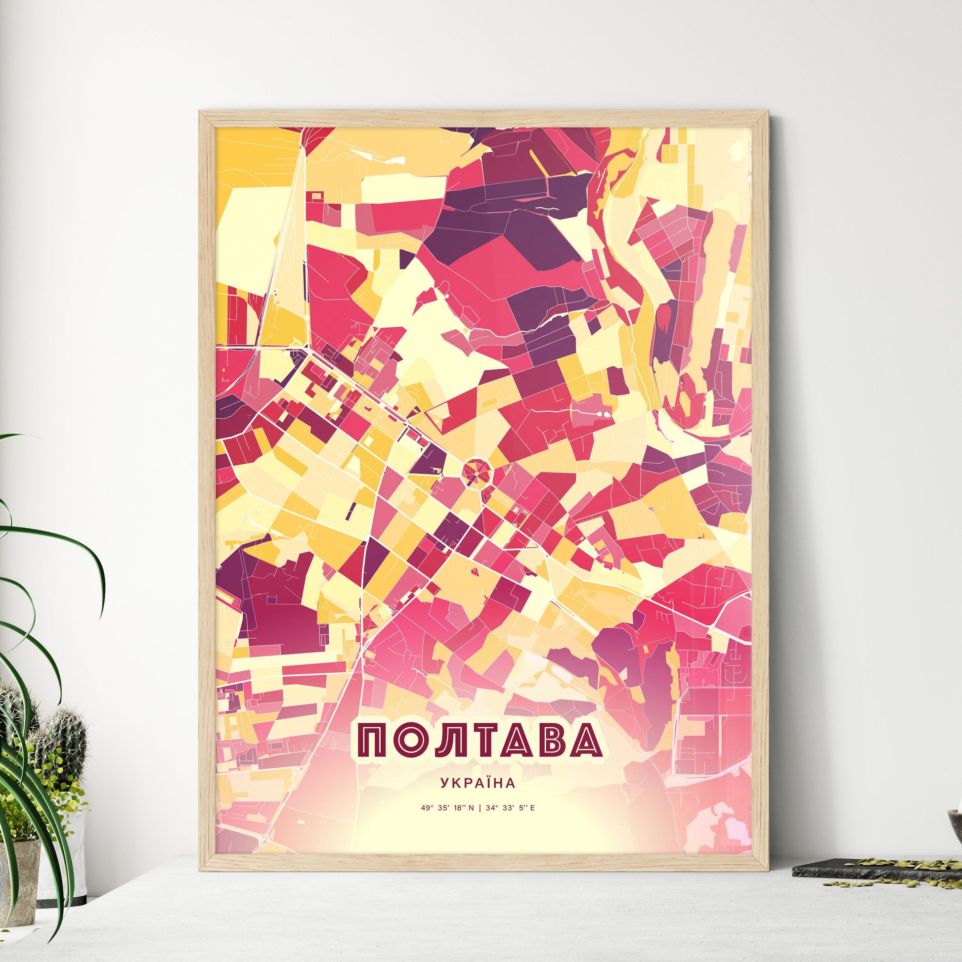 Colorful POLTAVA UKRAINE Fine Art Map Hot Red