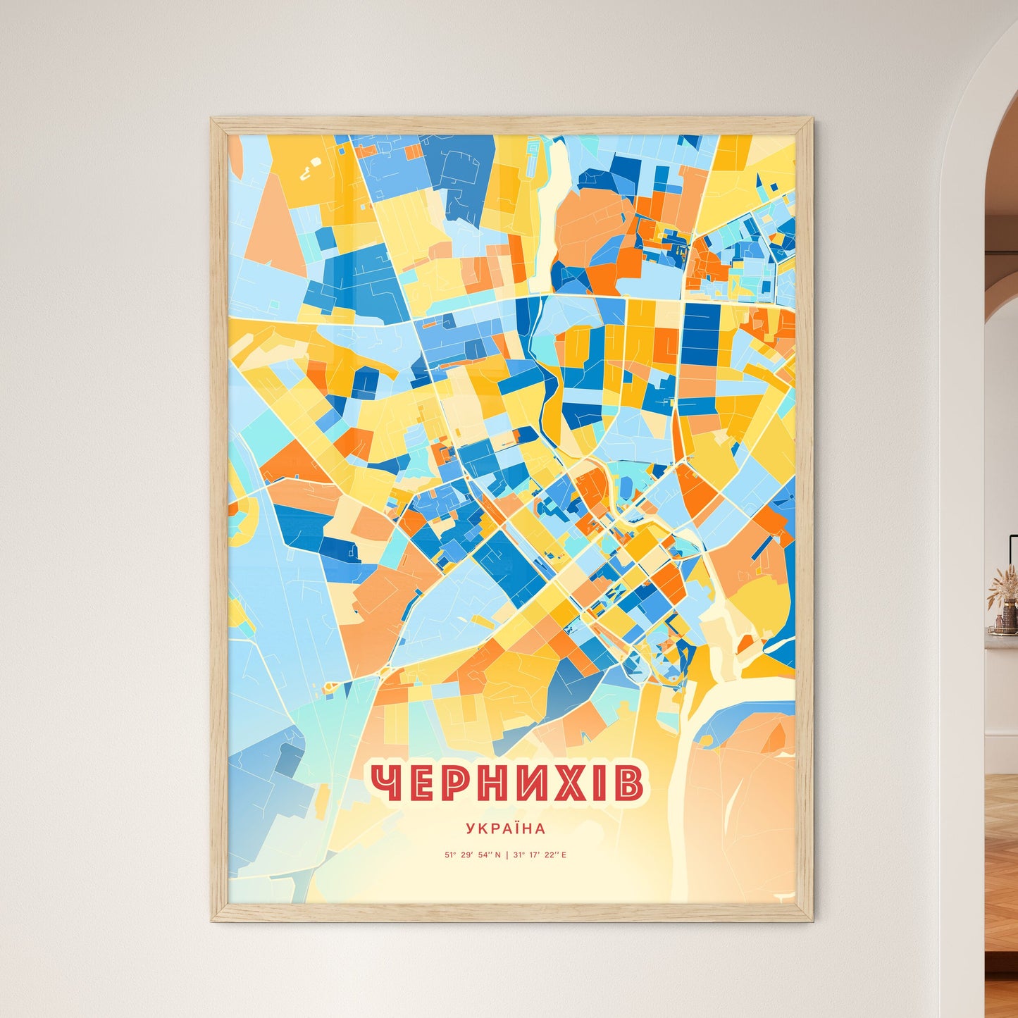 Colorful CHERNIHIV UKRAINE Fine Art Map Blue Orange