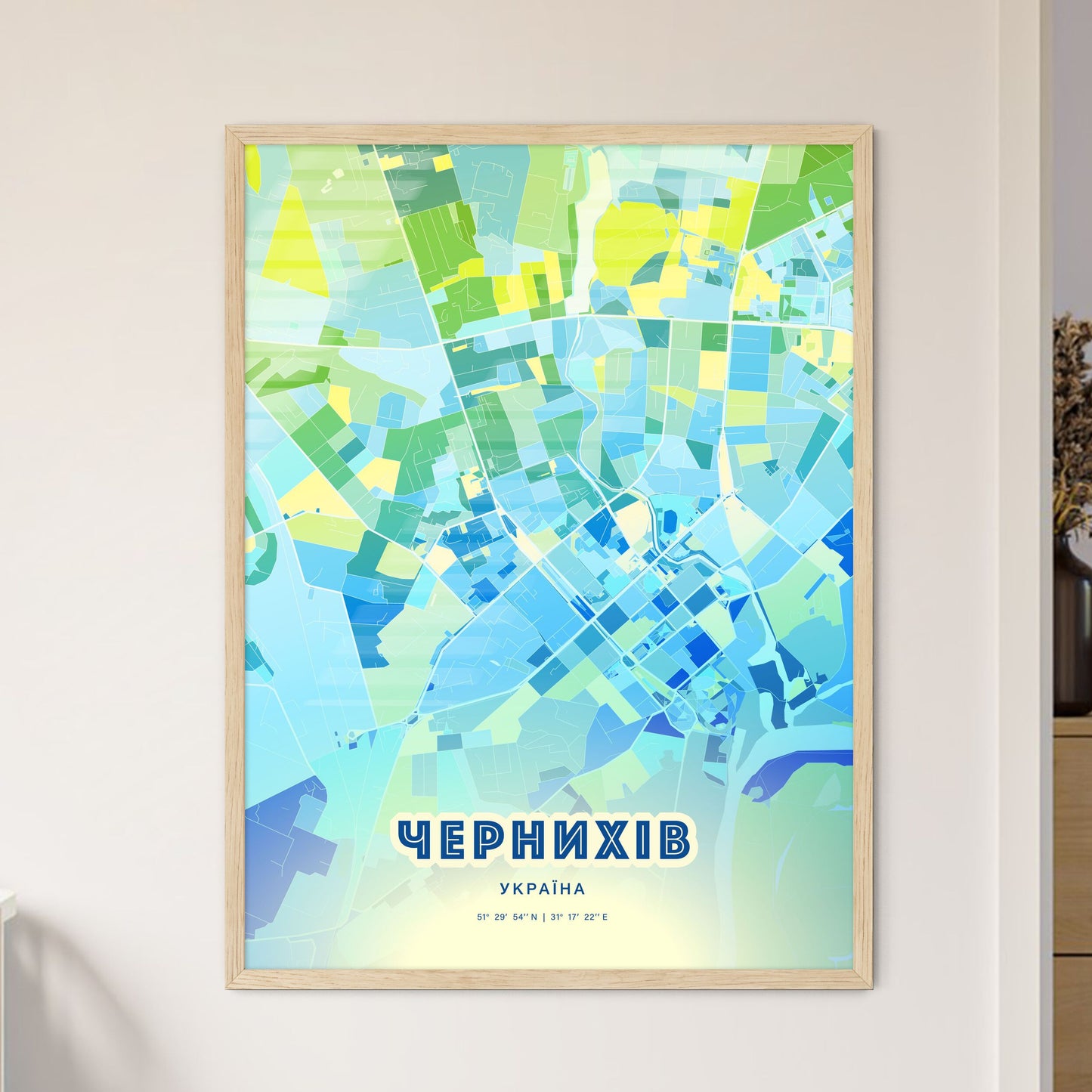 Colorful CHERNIHIV UKRAINE Fine Art Map Cool Blue