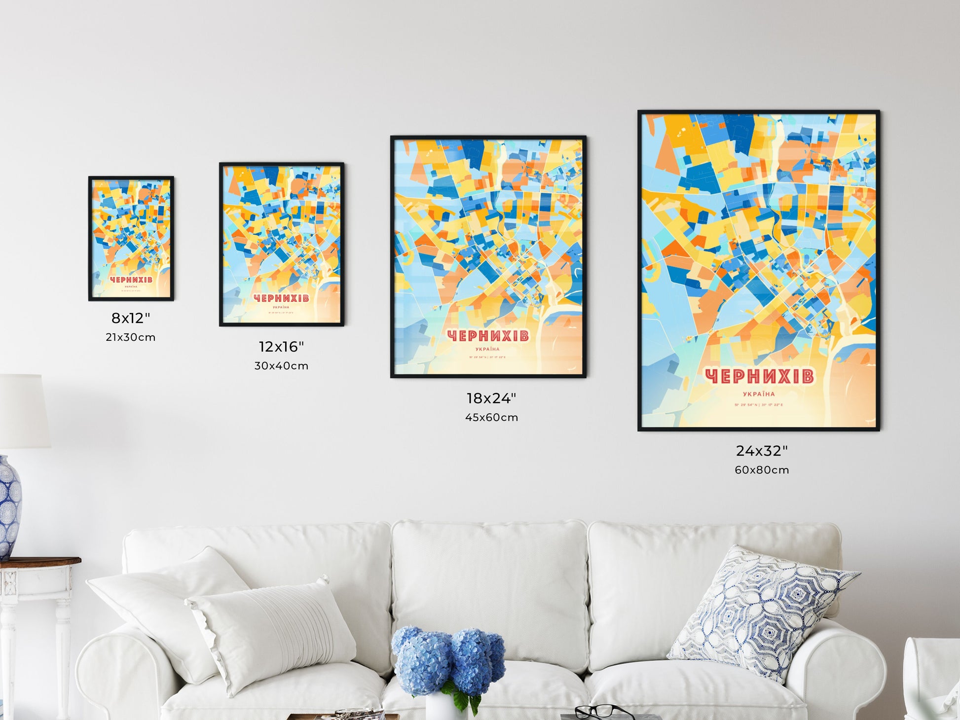 Colorful CHERNIHIV UKRAINE Fine Art Map Blue Orange