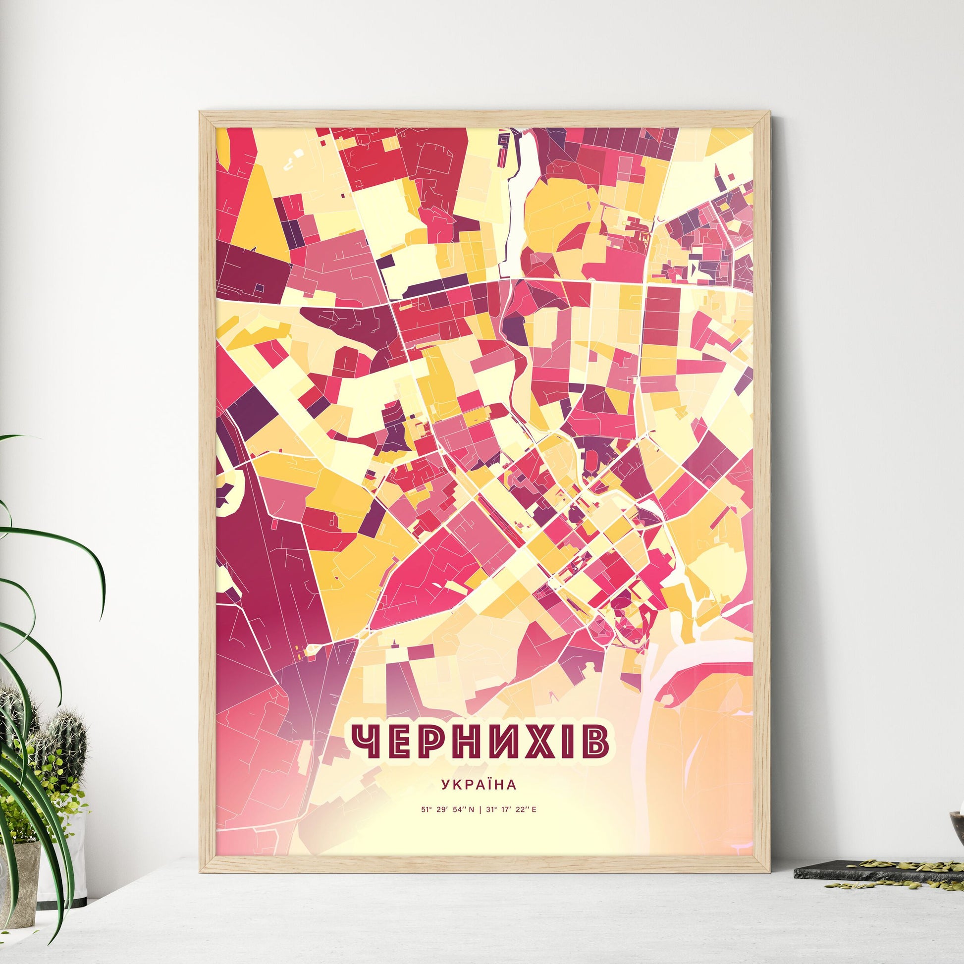 Colorful CHERNIHIV UKRAINE Fine Art Map Hot Red