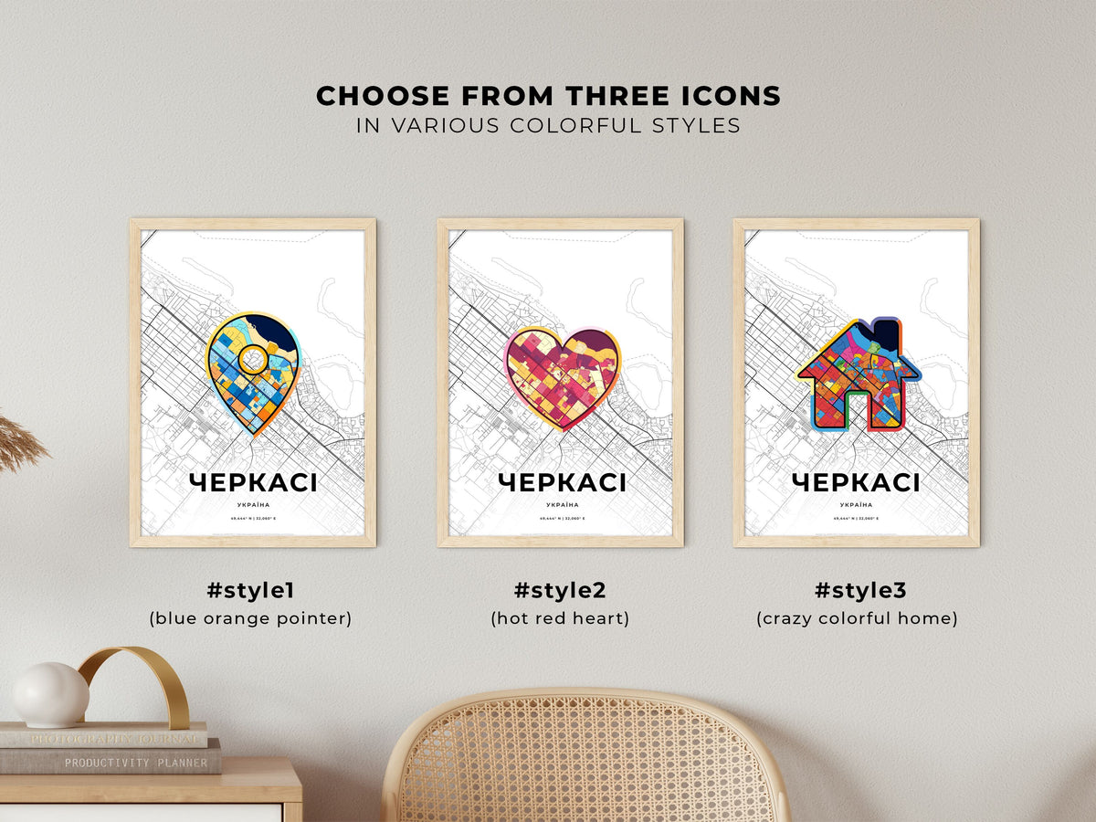 Cherkasy Ukraine maps with colorful icons