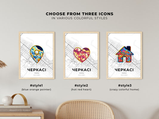 Cherkasy Ukraine maps with colorful icons