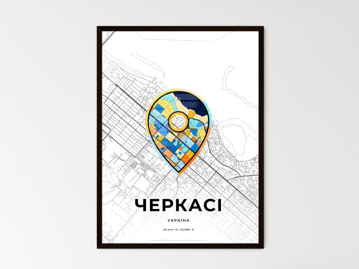 Cherkasy Ukraine wedding art map with pointer icon
