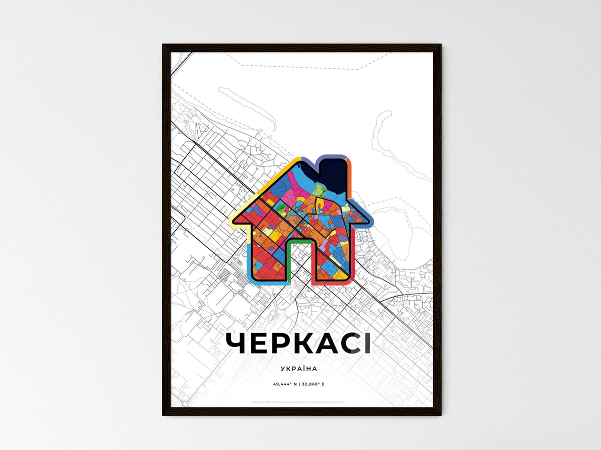 Cherkasy Ukraine wedding art map with home icon