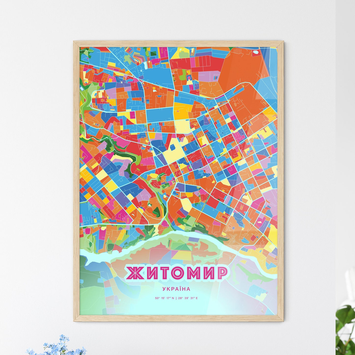 Colorful ZHYTOMYR UKRAINE Fine Art Map Crazy Colors