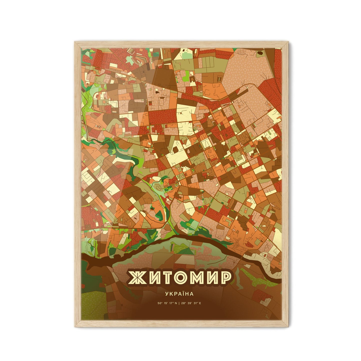 Colorful ZHYTOMYR UKRAINE Fine Art Map Farmhouse