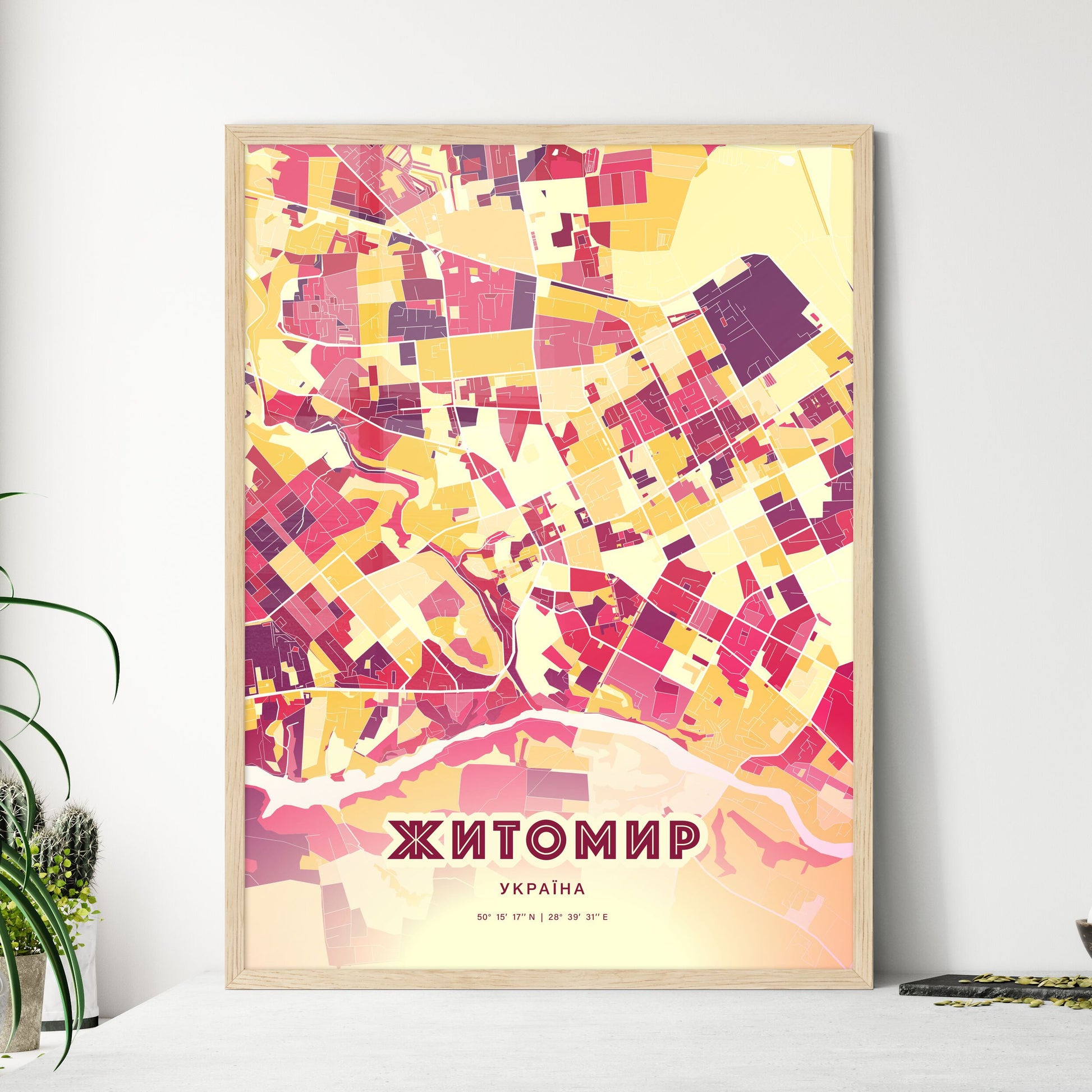 Colorful ZHYTOMYR UKRAINE Fine Art Map Hot Red