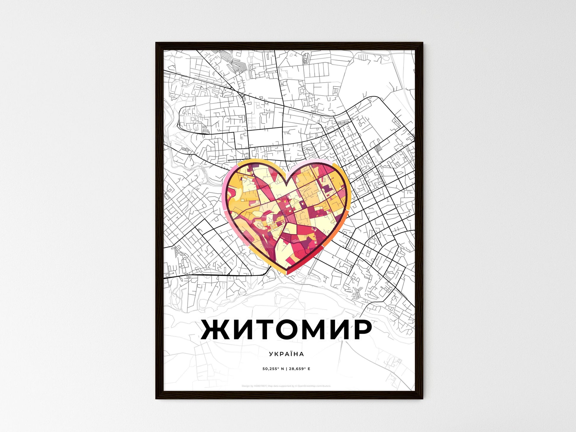 ZHYTOMYR UKRAINE minimal art map with a colorful icon. Where it all began, Couple map gift. Style 2