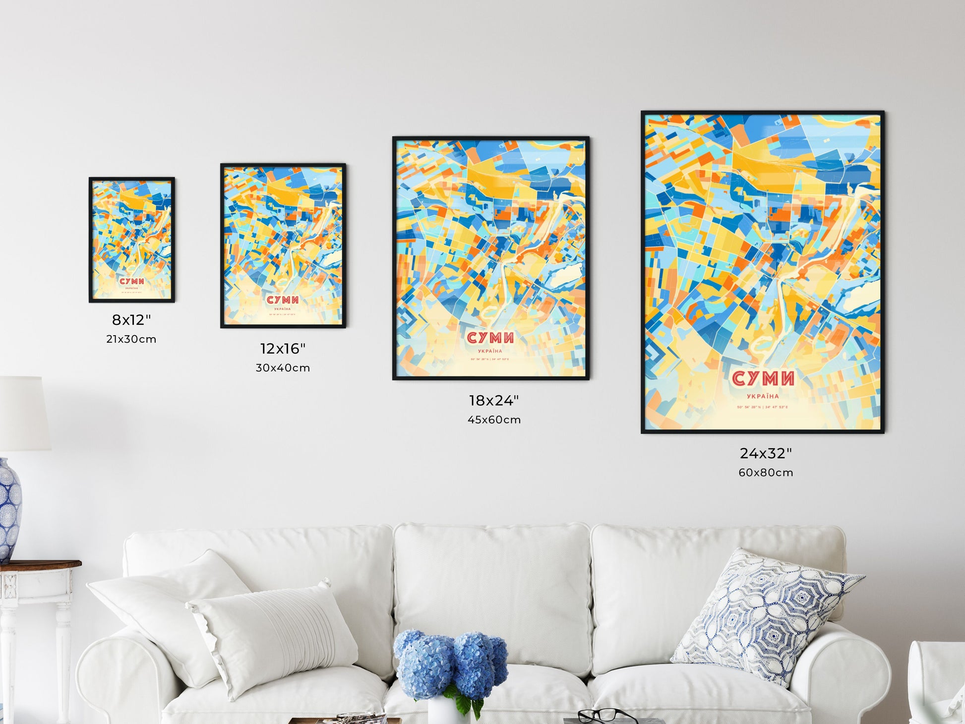 Colorful SUMY UKRAINE Fine Art Map Blue Orange