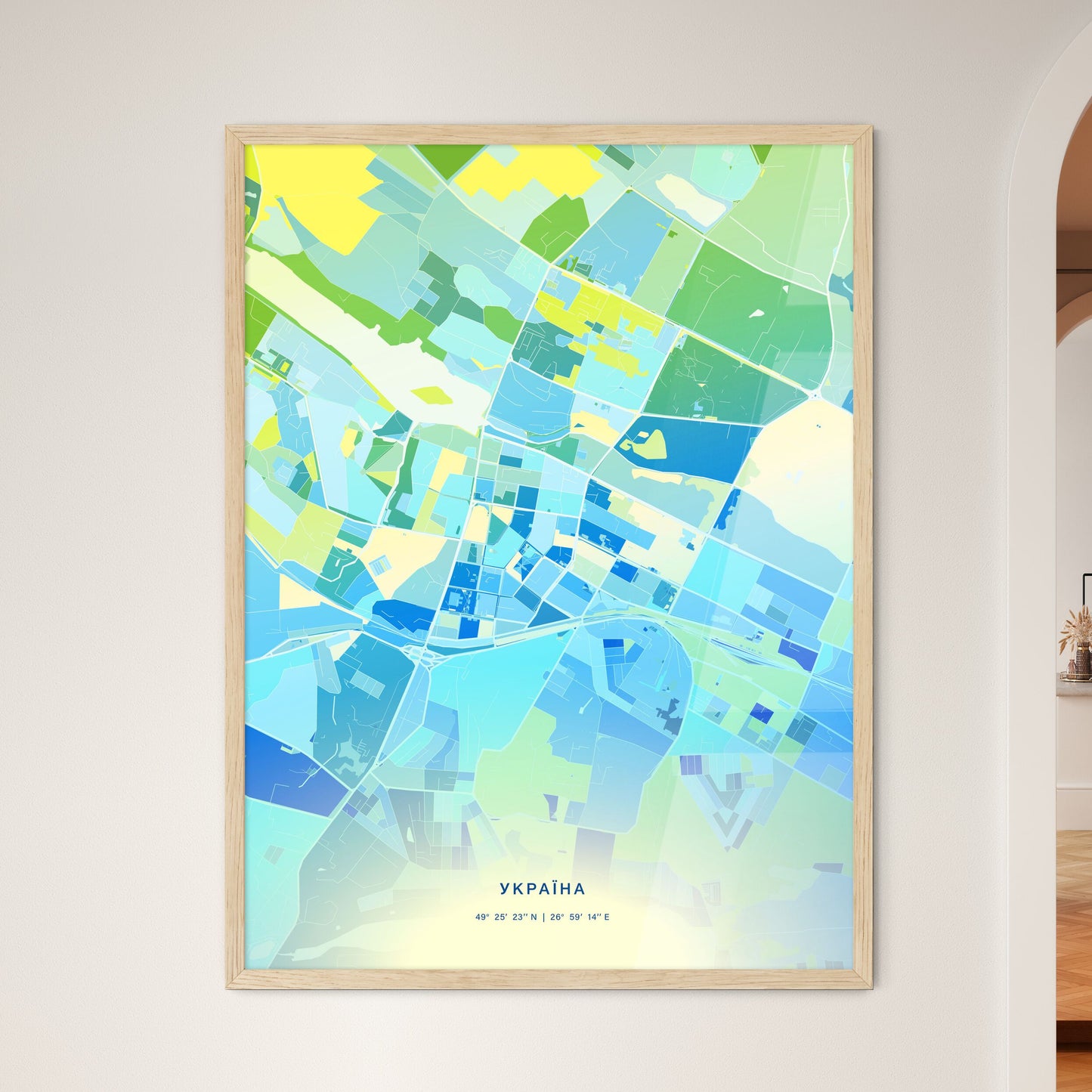 Colorful KHMELNYTSKYI UKRAINE Fine Art Map Cool Blue