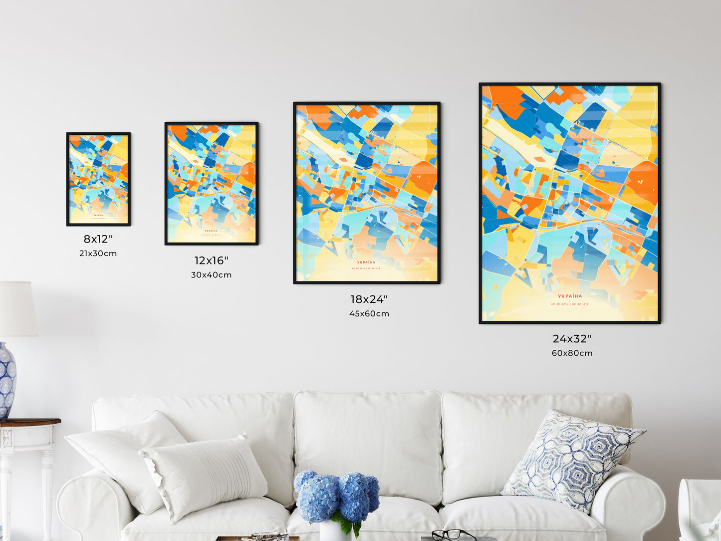 Colorful KHMELNYTSKYI UKRAINE Fine Art Map Blue Orange