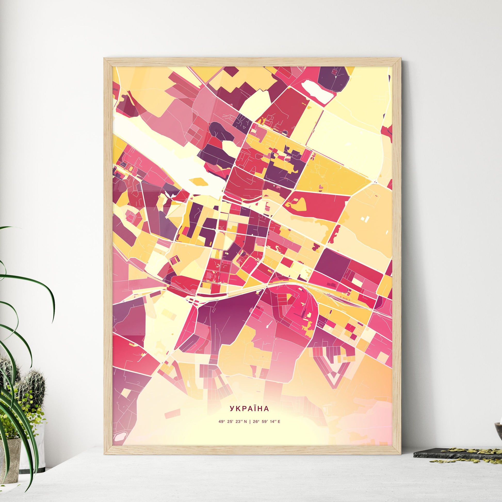 Colorful KHMELNYTSKYI UKRAINE Fine Art Map Hot Red