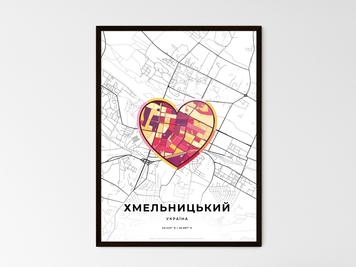 Khmelnytskyi Ukraine wedding art map with heart icon