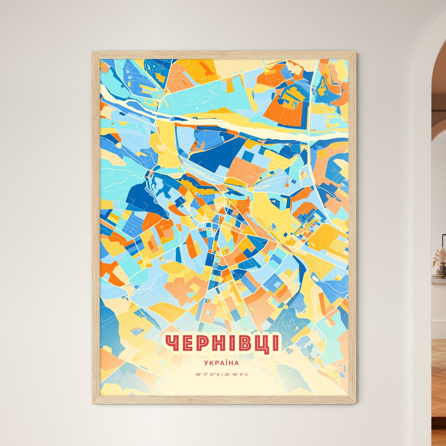 Colorful CHERNIVTSI UKRAINE Fine Art Map Blue Orange