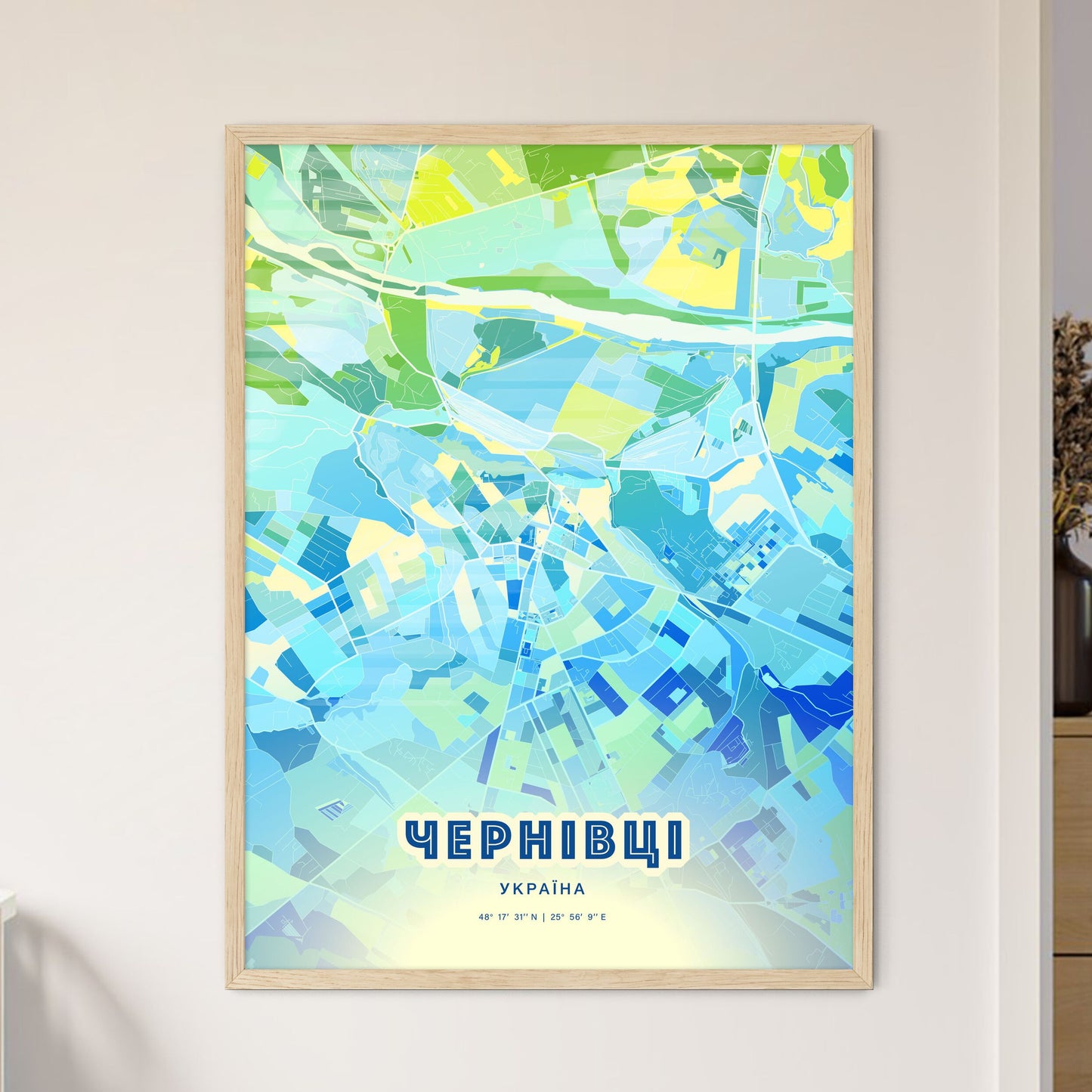 Colorful CHERNIVTSI UKRAINE Fine Art Map Cool Blue