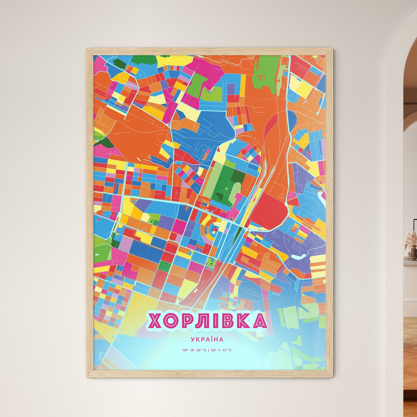 Colorful HORLIVKA UKRAINE Fine Art Map Crazy Colors