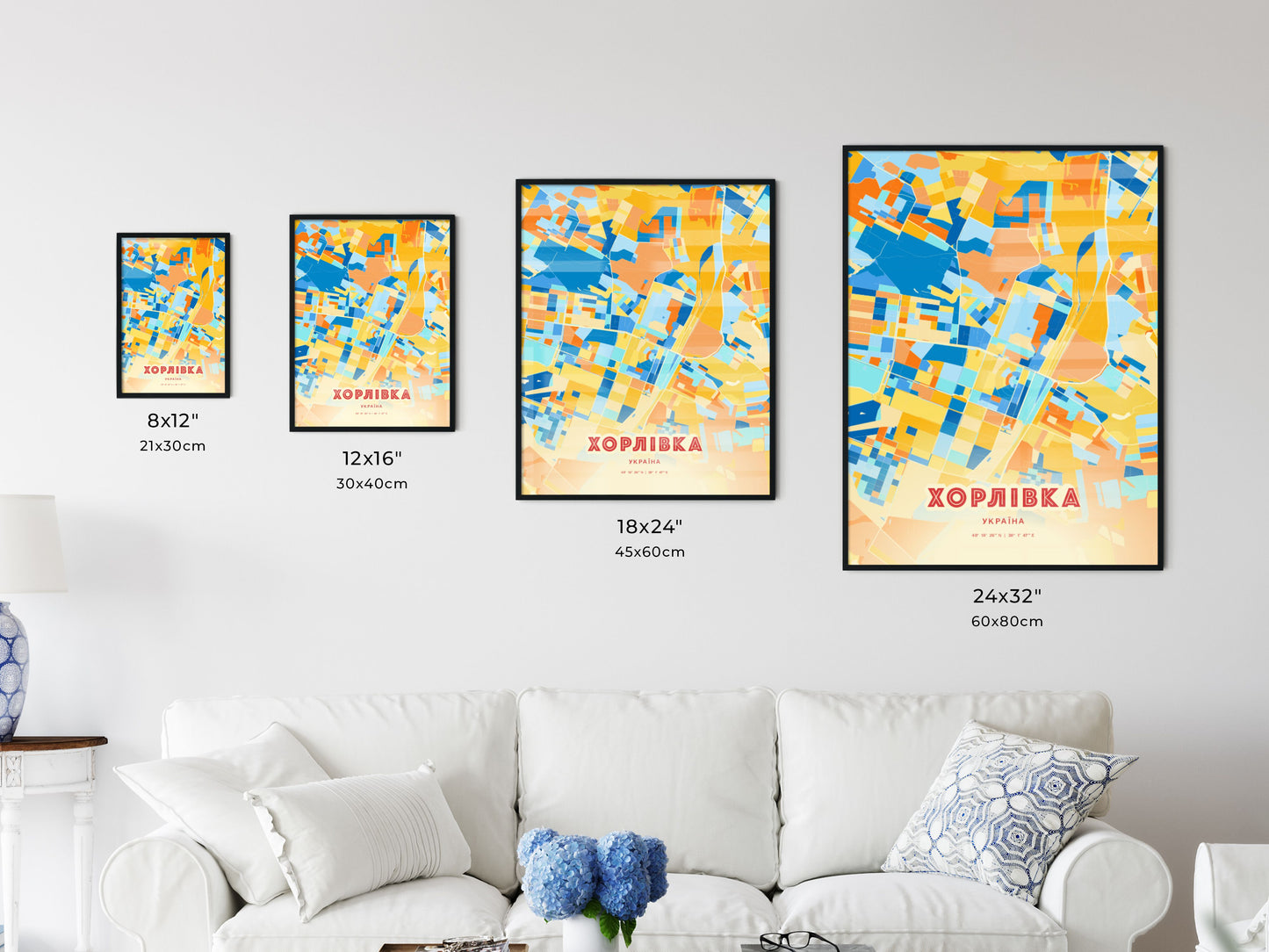 Colorful HORLIVKA UKRAINE Fine Art Map Blue Orange