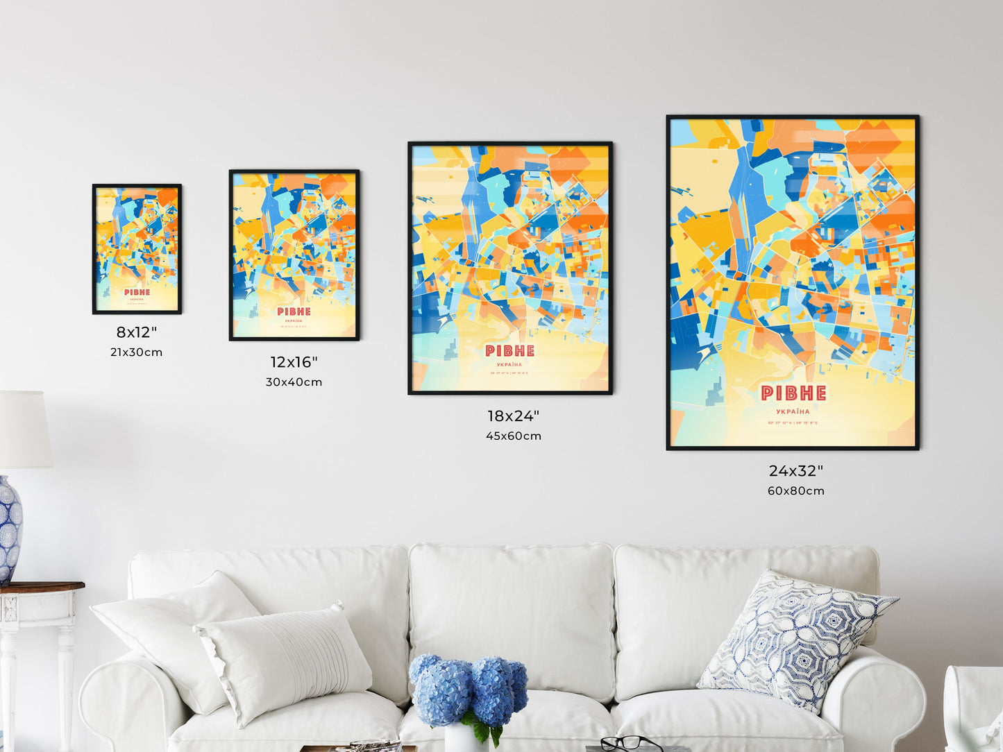 Colorful RIVNE UKRAINE Fine Art Map Blue Orange