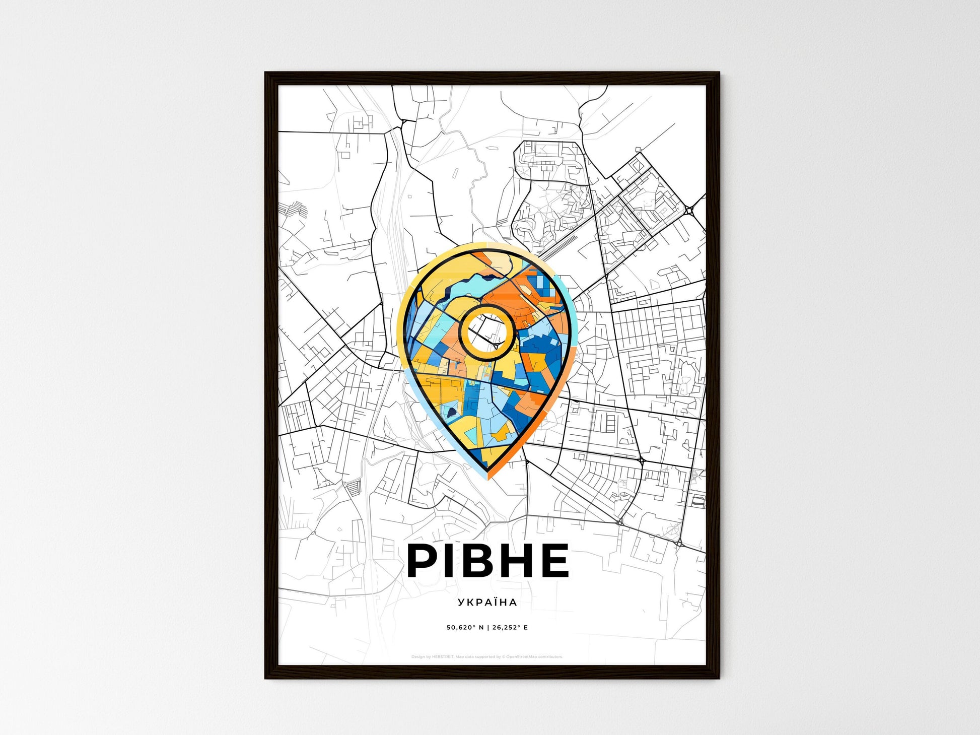 Rivne Ukraine wedding art map with pointer icon