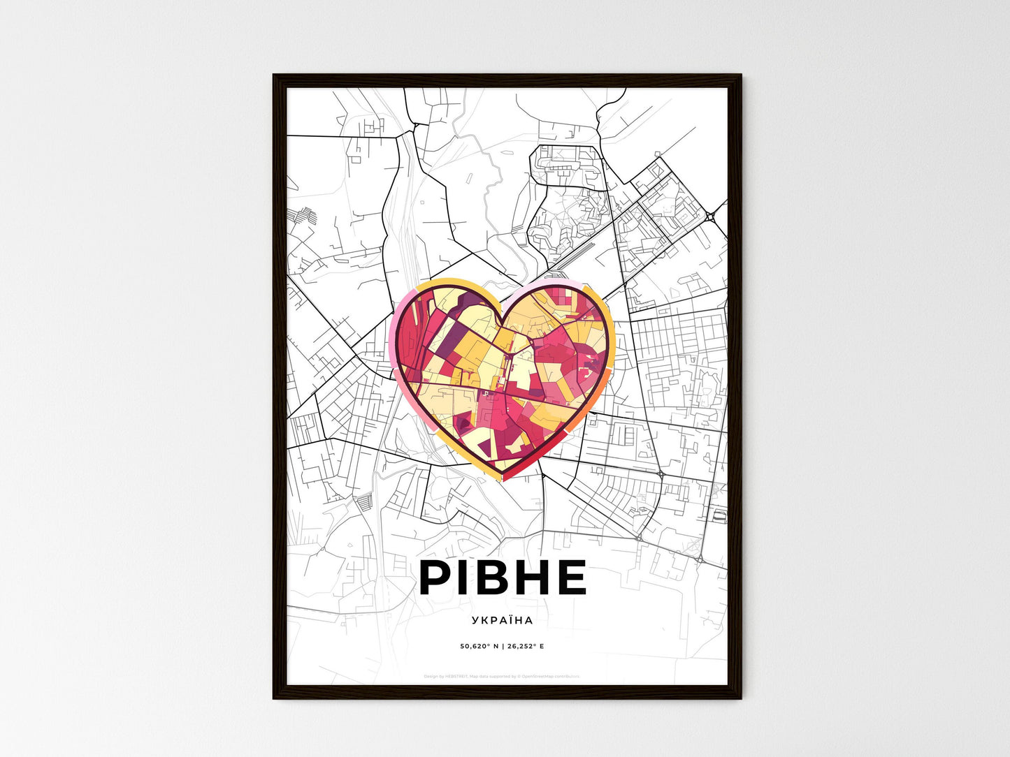 Rivne Ukraine wedding art map with heart icon