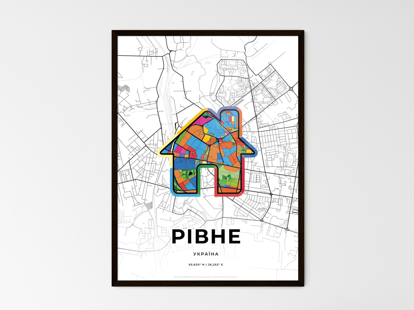 Rivne Ukraine wedding art map with home icon