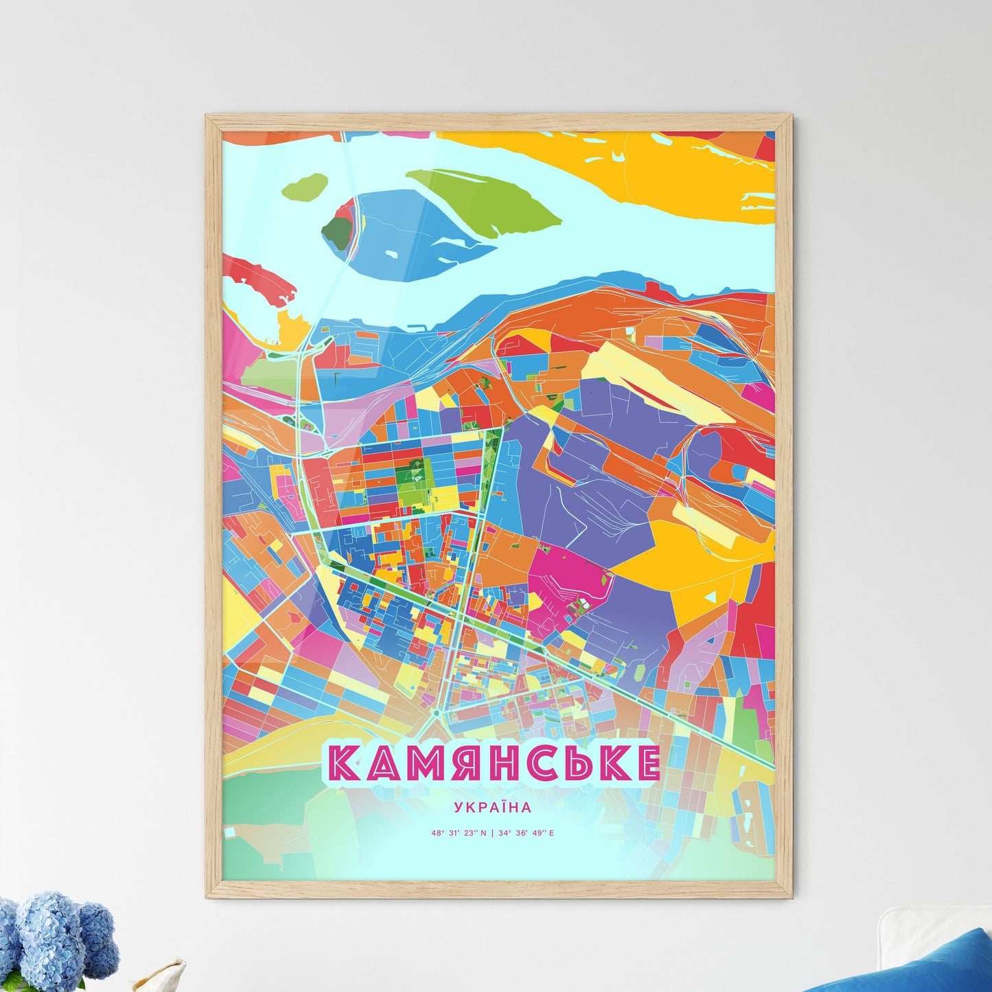 Colorful KAMIANSKE UKRAINE Fine Art Map Crazy Colors