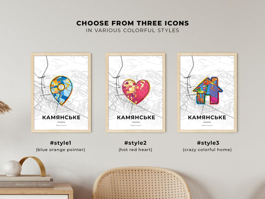 Kamianske Ukraine maps with colorful icons