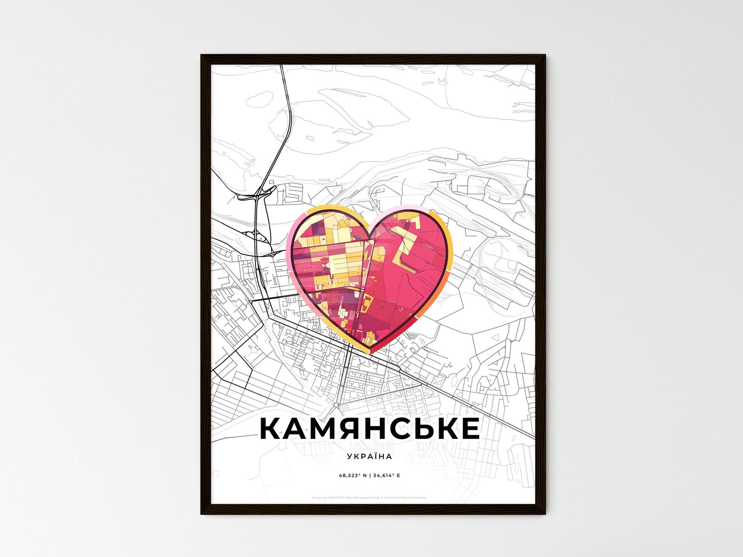 Kamianske Ukraine wedding art map with heart icon