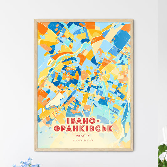 Colorful IVANO-FRANKIVSK UKRAINE Fine Art Map Blue Orange