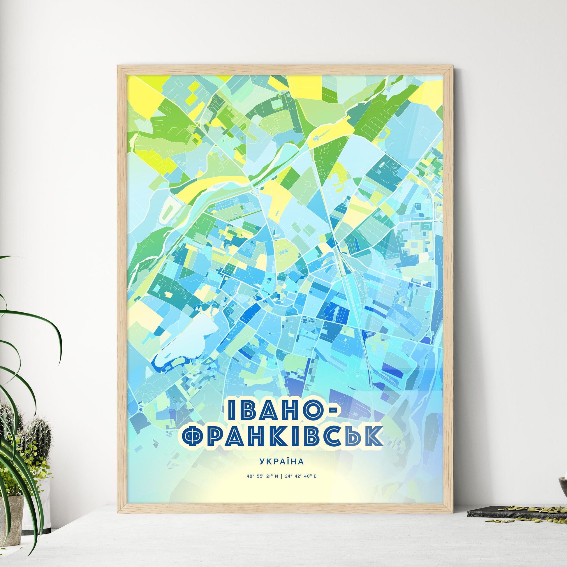 Colorful IVANO-FRANKIVSK UKRAINE Fine Art Map Cool Blue