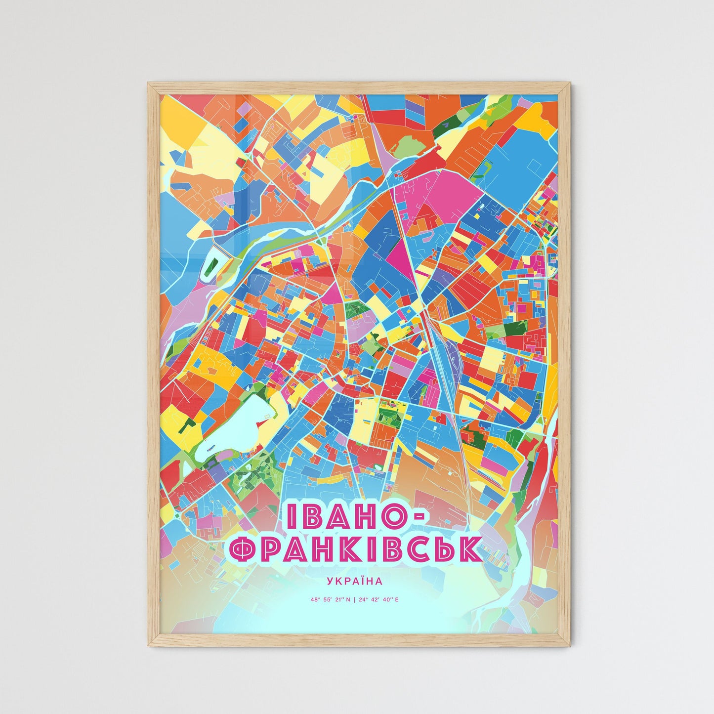Colorful IVANO-FRANKIVSK UKRAINE Fine Art Map Crazy Colors